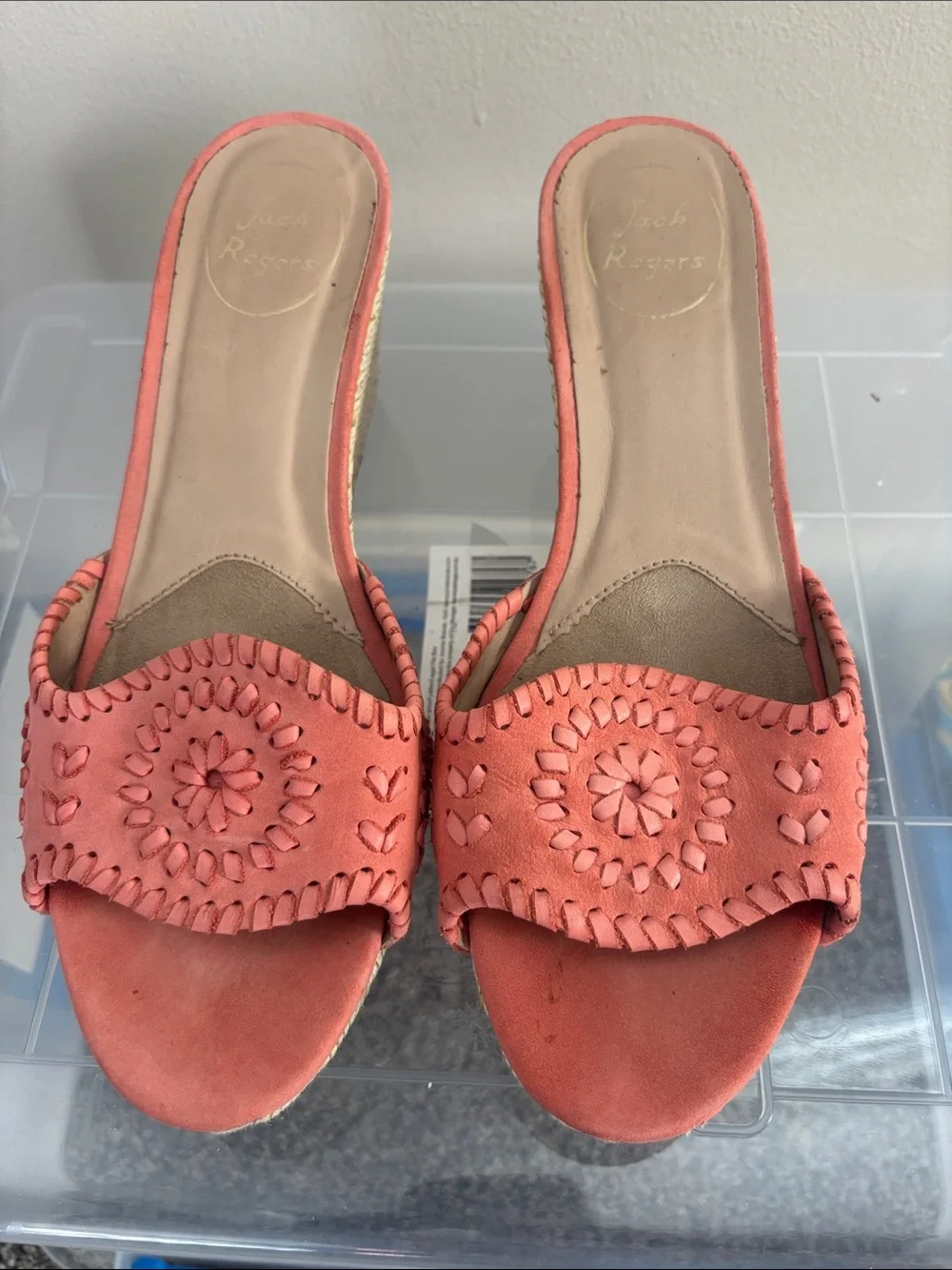 Jack Rogers Coral Pink Wedge Slide Sandals